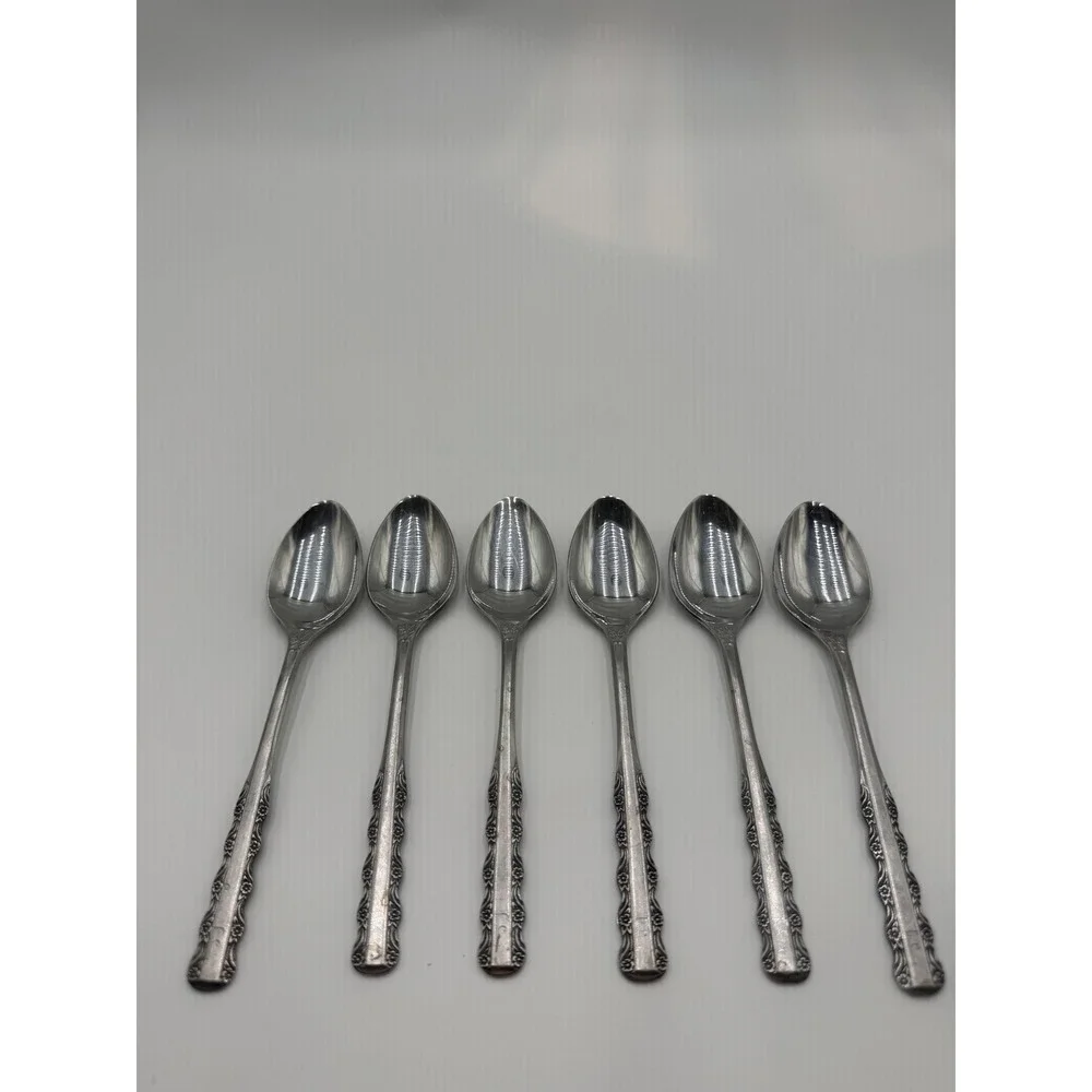 Ekco Eterna Florentine Stainless Teaspoons Set of 6 Floral Flatware Hong Kong